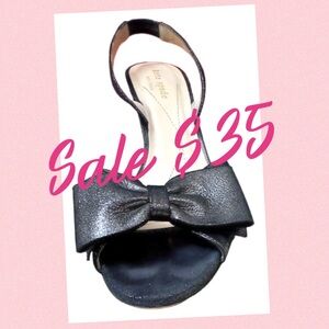 Kate Spade New York Slingback Heels Black Metallic with Bow 7.5 B